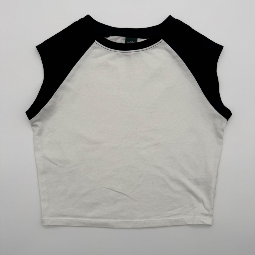Wild Fable Womens Small White And Black Baseball Crop Top Raglan Tee S